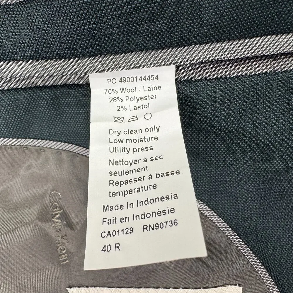 Calvin Klein Mens Matthew Slim Fit Wool Blend Stretch Suit Jacket Green 40R